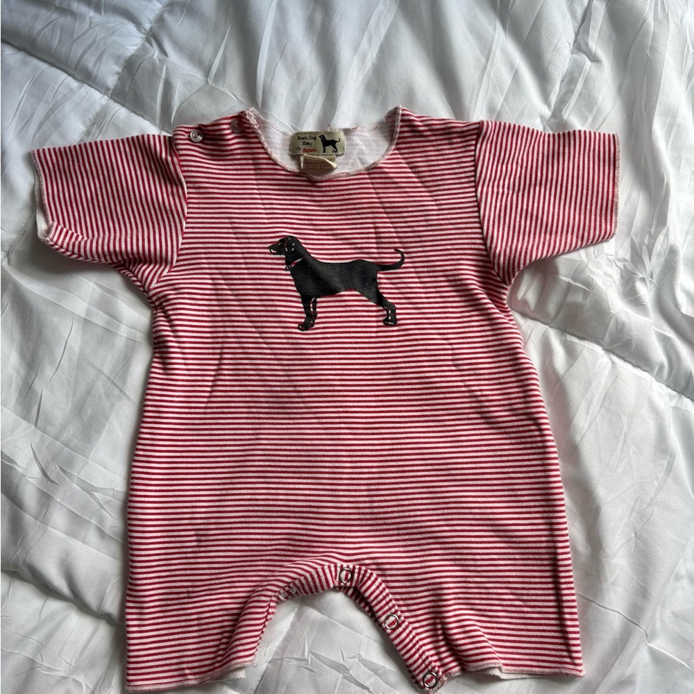 Striped Red Kids One Piece with Dog Design